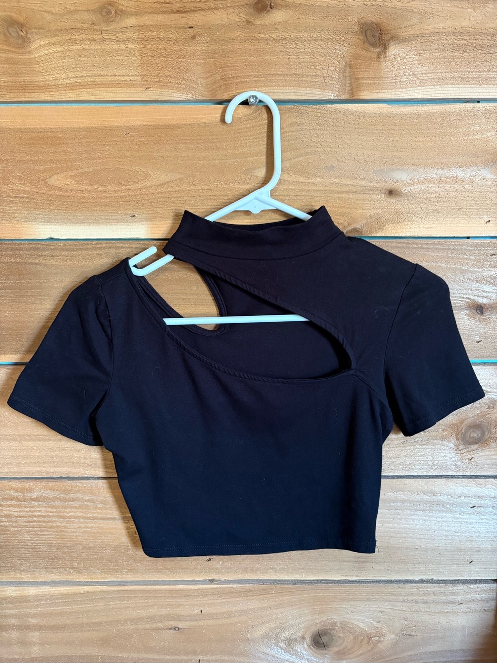 Black Asymmetric Cutout Crop Top - Women Tops
